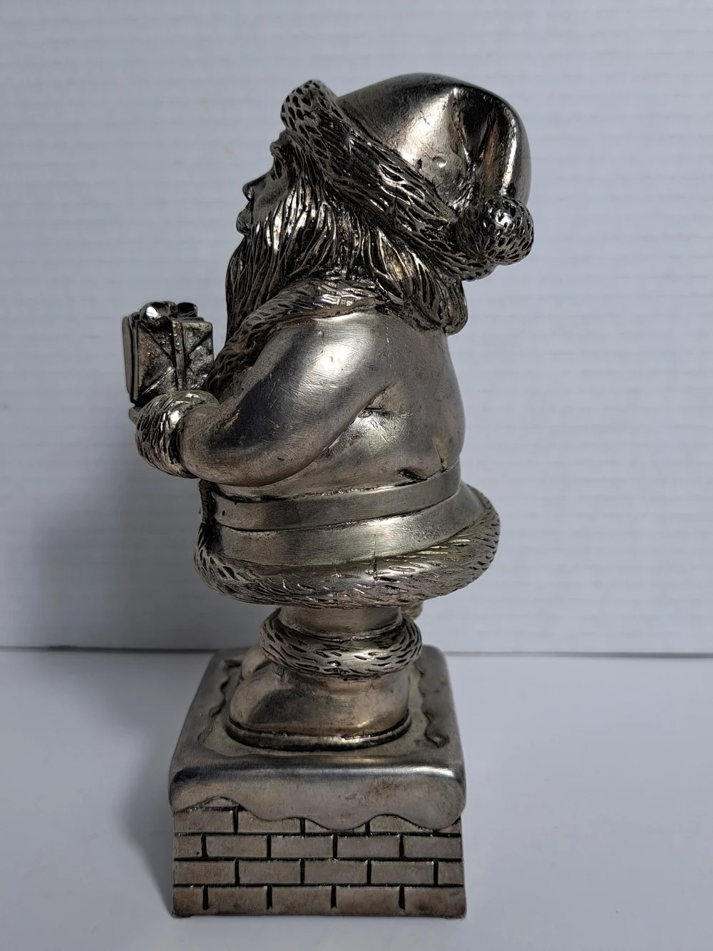 VTG Silver Colored Santa Music Box Figure Plays 